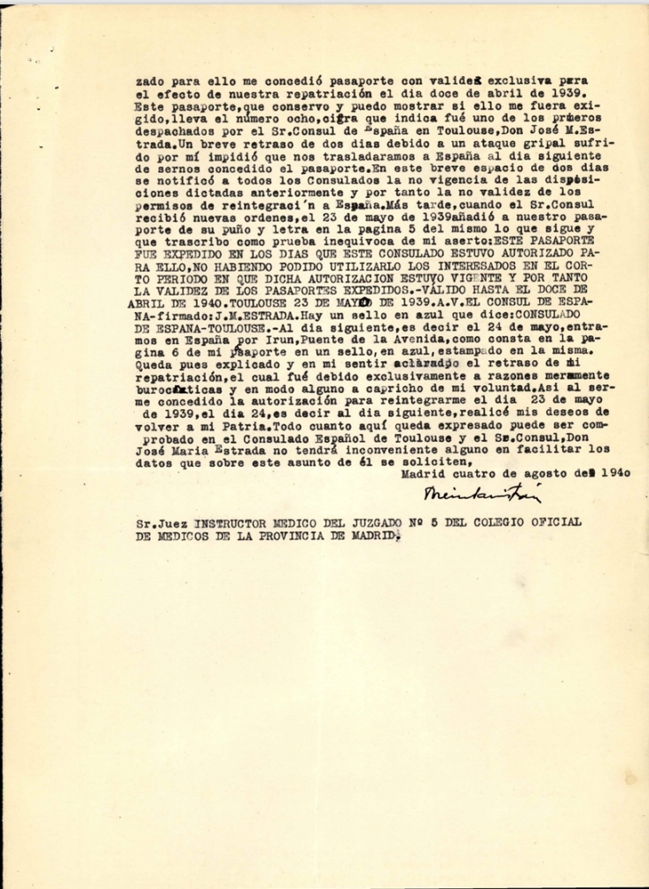Pliego de descargos. Fuente: Colegio de Médicos, SACRISTÁN GUTIERREZ, JOSÉ MIGUEL_COL. Nº 282801637
